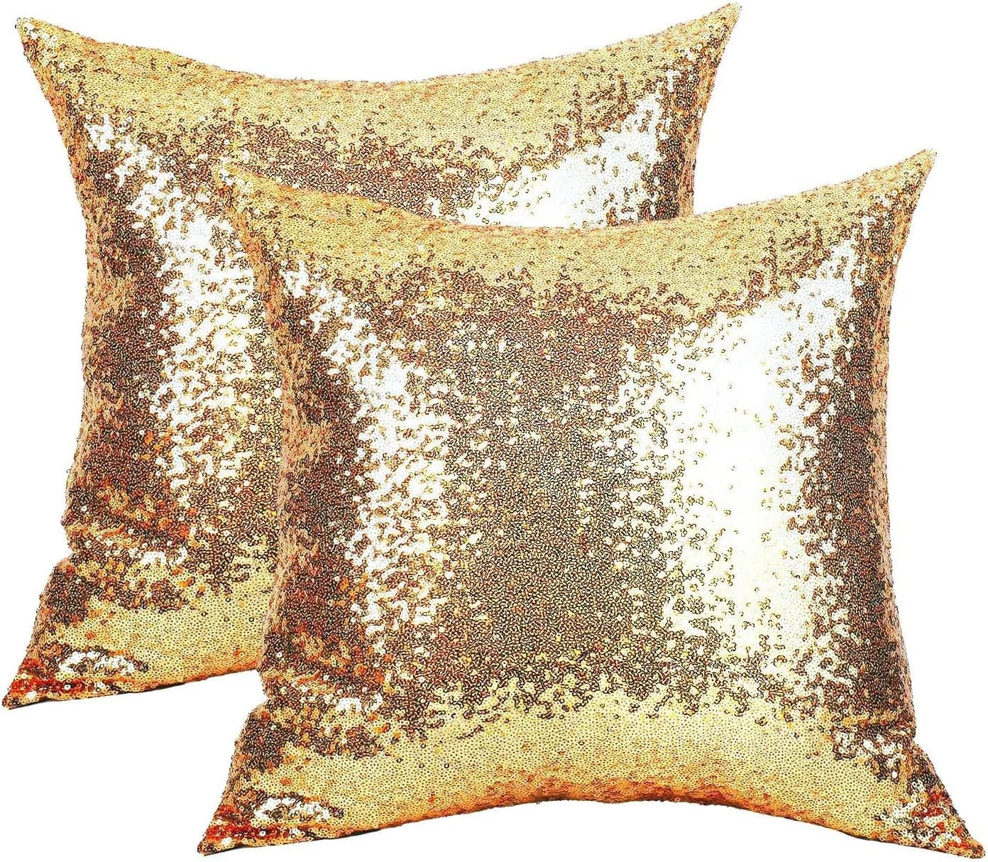 2PCS Gold Pillows Sequins Decorative Pillows,18"X18" Textile Glitter Sequins Squ