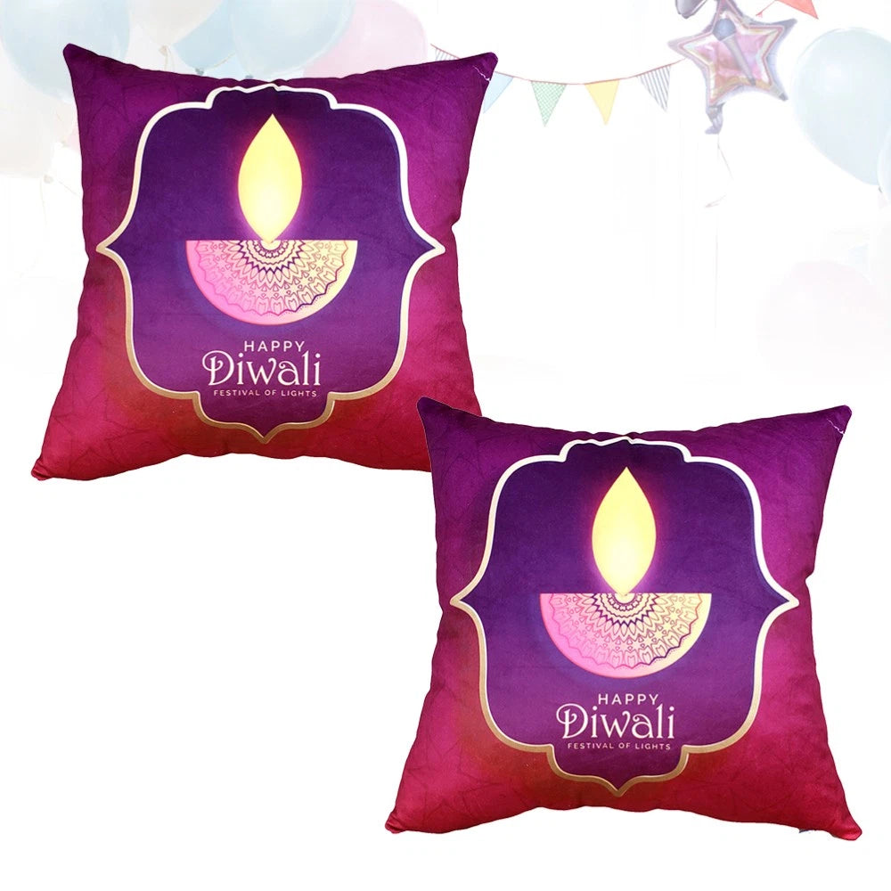 2 Pcs Mandala Diwali Cushion Cover Pillow Case with Candle Pattern