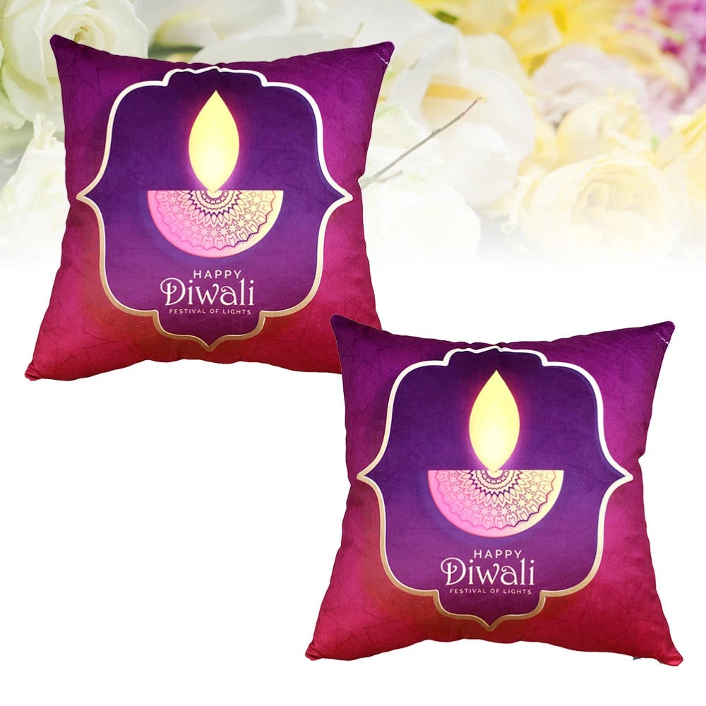 2 Pcs Mandala Diwali Cushion Cover Pillow Case with Candle Pattern