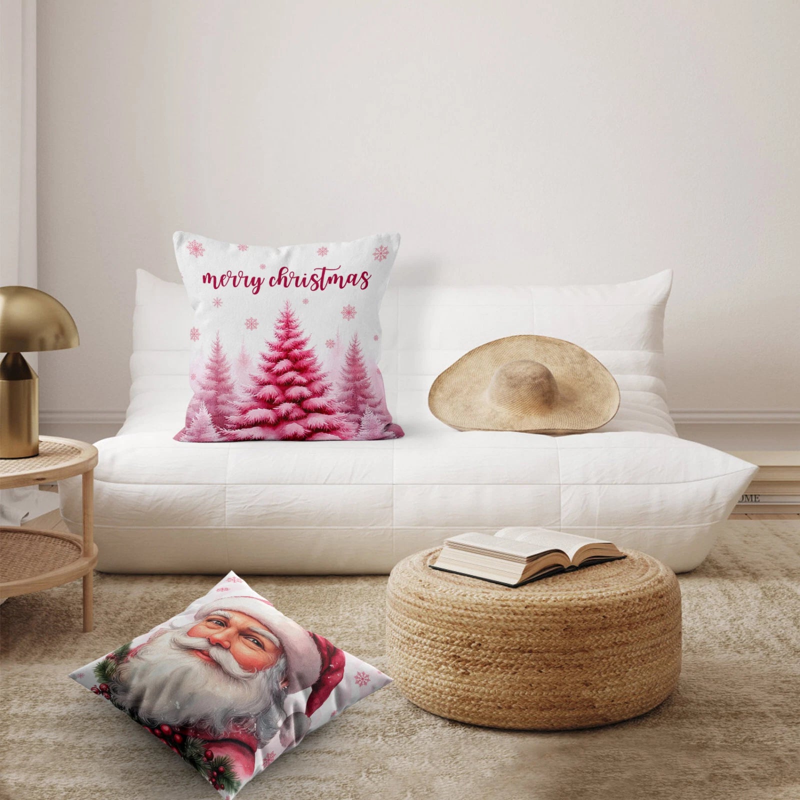 4pcs Xmas Snowman Pink Santa Claus Pillow Case Cushion Cover Sofa Home Decor