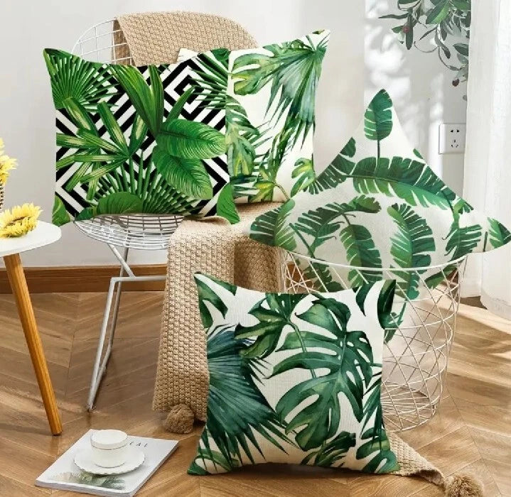 2Pcs Exotic Jungle Plant Pattern Luxury Soft Square cushion cover Cases 18"×18"