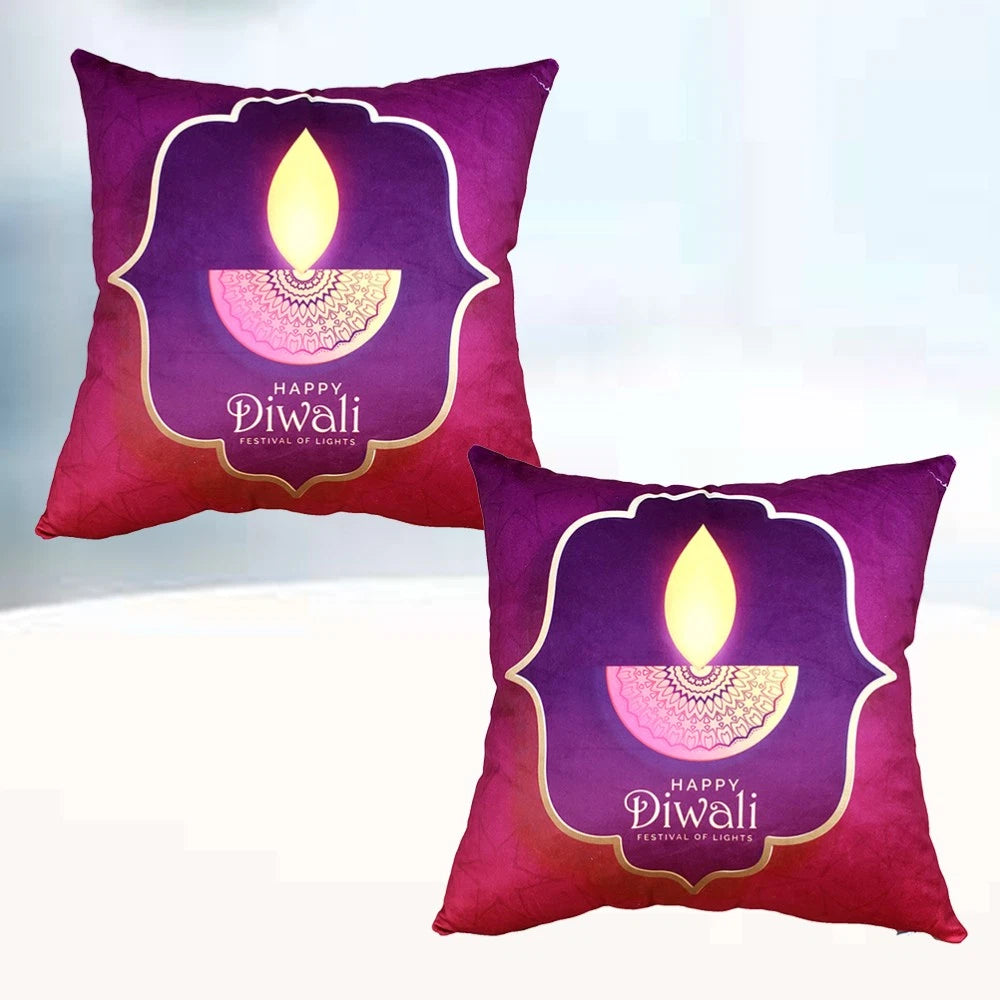 2 Pcs Mandala Diwali Cushion Cover Pillow Case with Candle Pattern