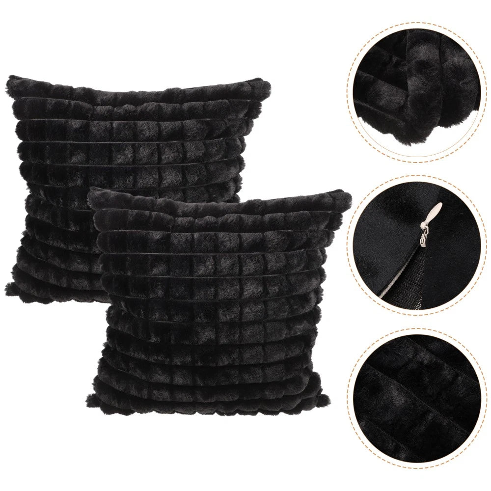 2 Pcs Plush Throw Pillowcase Removable Cushion Cover Travel Couch Covers