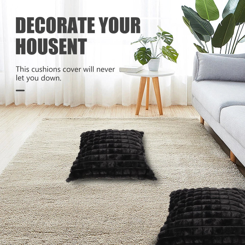 2 Pcs Plush Throw Pillowcase Removable Cushion Cover Travel Couch Covers
