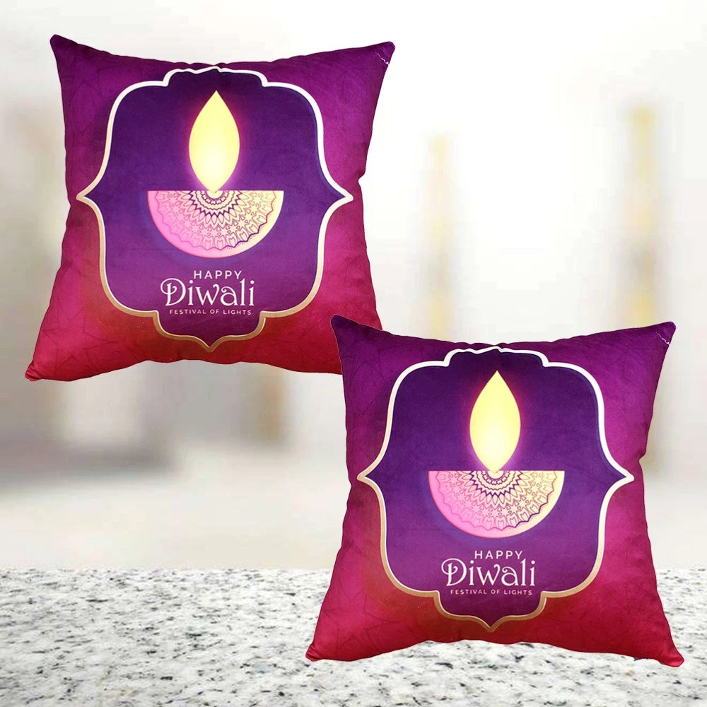 2 Pcs Mandala Diwali Cushion Cover Pillow Case with Candle Pattern