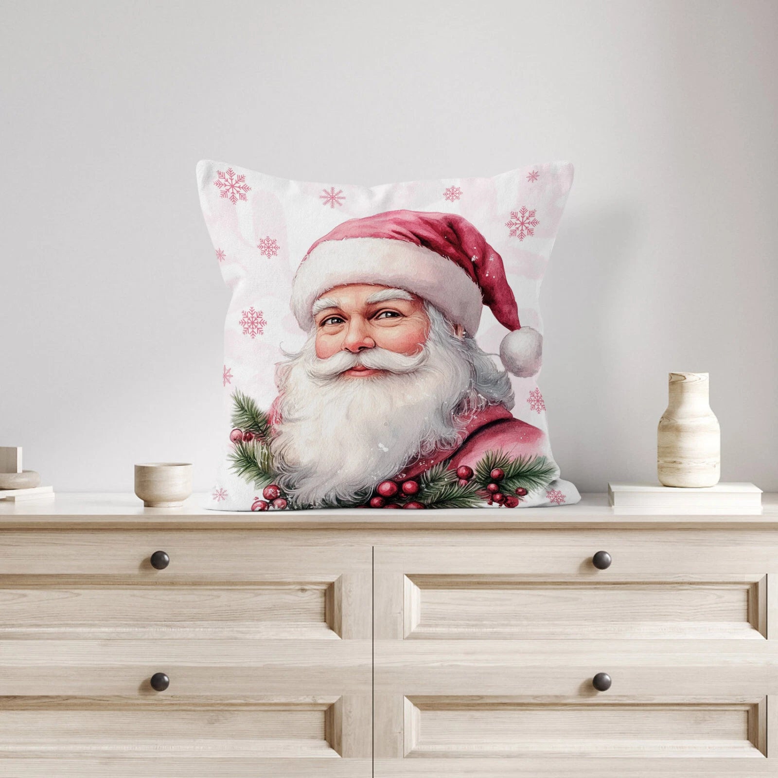 4pcs Xmas Snowman Pink Santa Claus Pillow Case Cushion Cover Sofa Home Decor