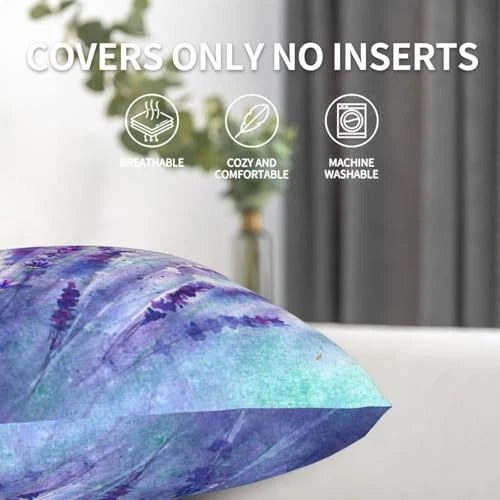 2Pcs Purple Floral Throw Pillow Case, Cute Lavender Purple Lavender Butterfly