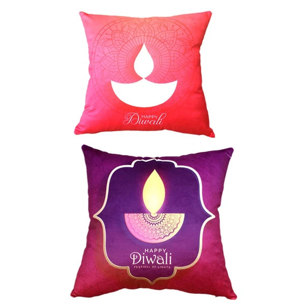2 Pcs Mandala Diwali Cushion Cover Pillow Case with Candle Pattern