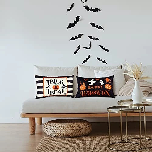 2 Pieces Happy Halloween Pillow Covers 20 x 12 Inch Ghost Cushion Cover