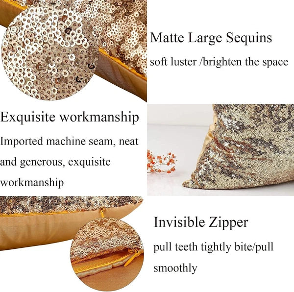 2PCS Gold Pillows Sequins Decorative Pillows,18"X18" Textile Glitter Sequins Squ