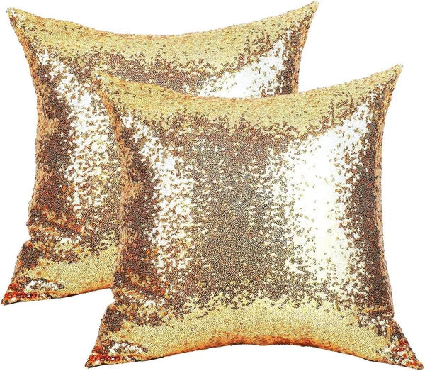 2PCS Gold Pillows Sequins Decorative Pillows,18"X18" Textile Glitter Sequins Squ