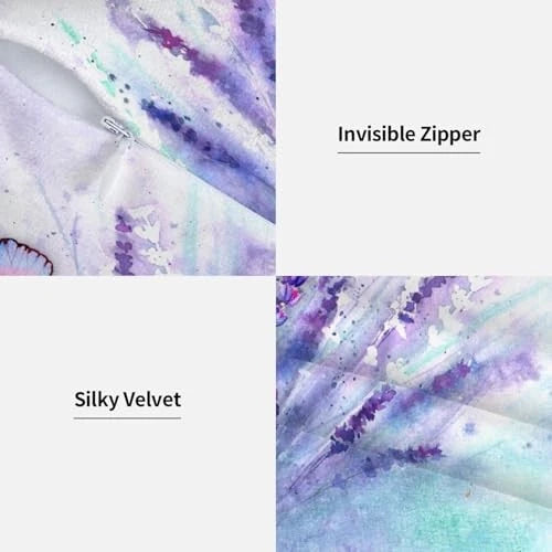 2Pcs Purple Floral Throw Pillow Case, Cute Lavender Purple Lavender Butterfly