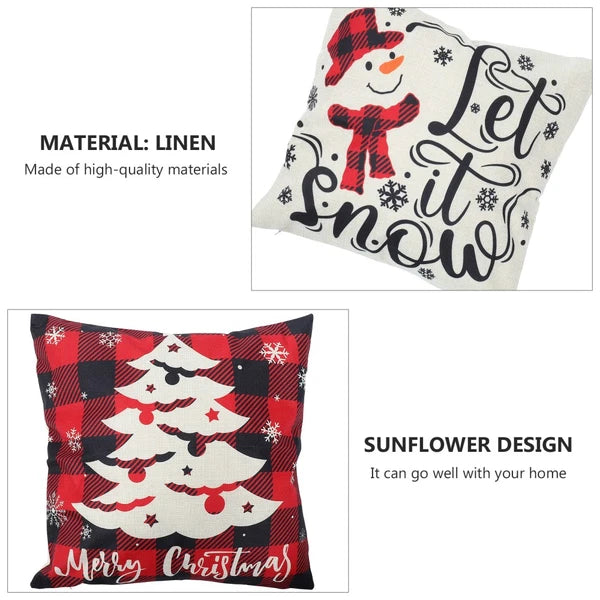 4pcs Christmas Cushion Cover Linen Printed Decorative Pillowcase for Sofa Seat