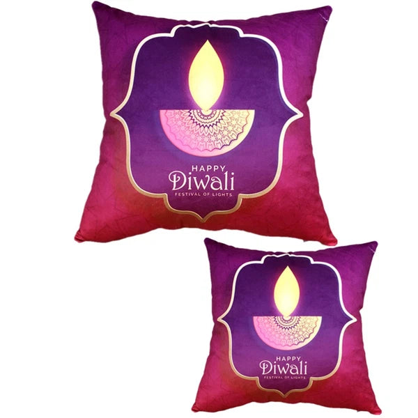 2 Pcs Mandala Diwali Cushion Cover Pillow Case with Candle Pattern
