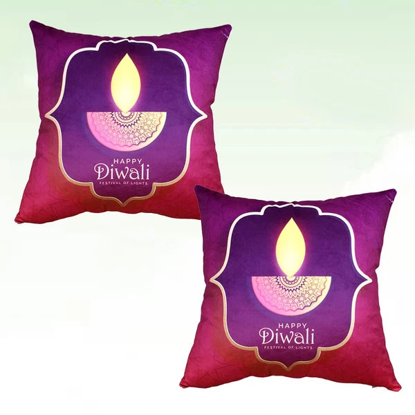 2 Pcs Mandala Diwali Cushion Cover Pillow Case with Candle Pattern