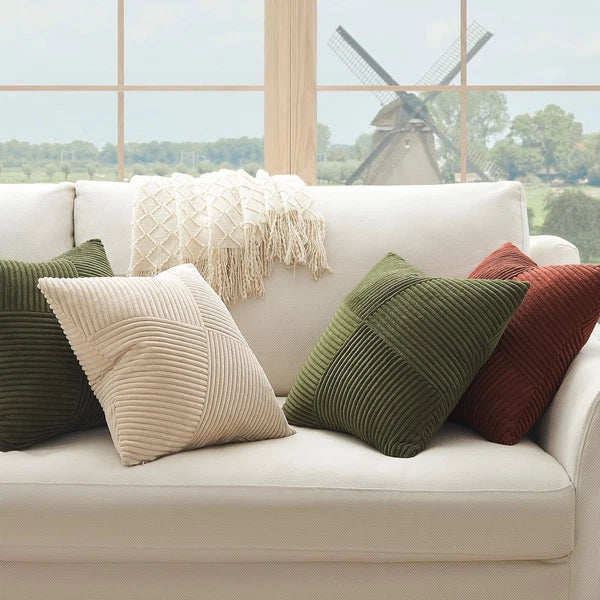 26x26 inches Euro Pillow Shams Set of 2 Olive Green Corduroy Decorative Throw...