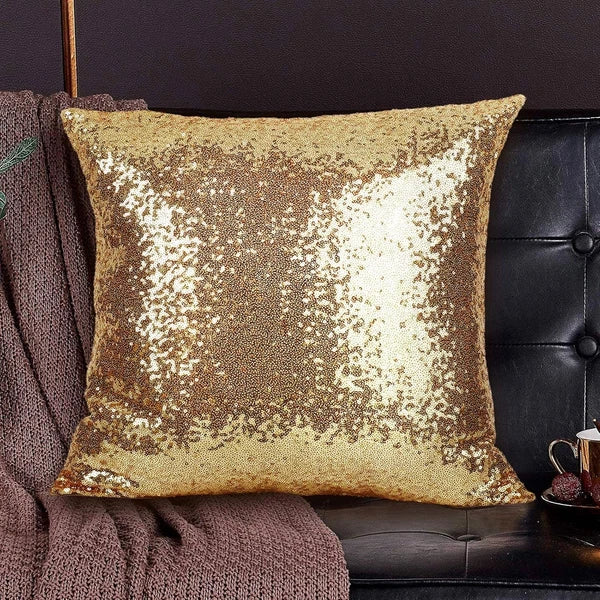 2PCS Gold Pillows Sequins Decorative Pillows,18"X18" Textile Glitter Sequins Squ