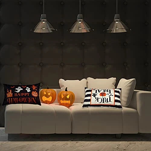 2 Pieces Happy Halloween Pillow Covers 20 x 12 Inch Ghost Cushion Cover