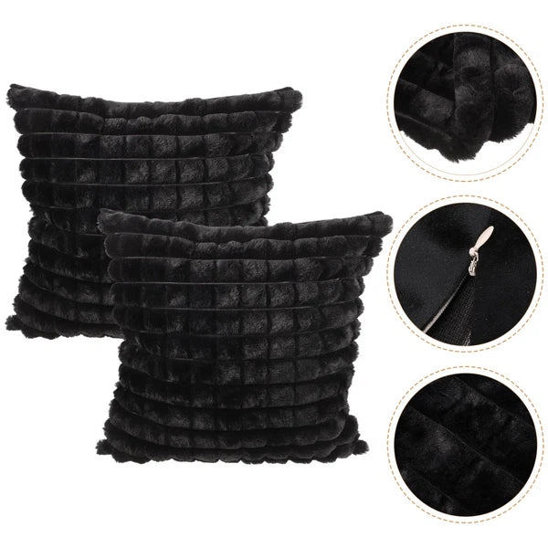 2 Pcs Plush Throw Pillowcase Removable Cushion Cover Travel Couch Covers