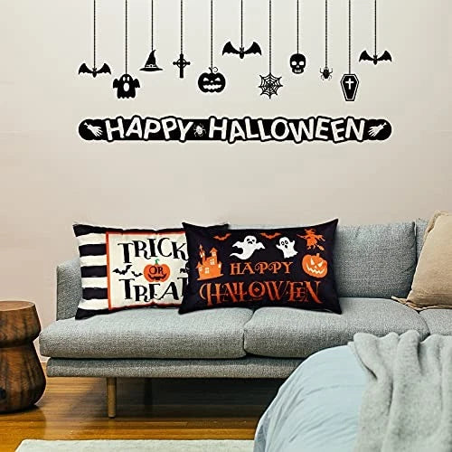 2 Pieces Happy Halloween Pillow Covers 20 x 12 Inch Ghost Cushion Cover