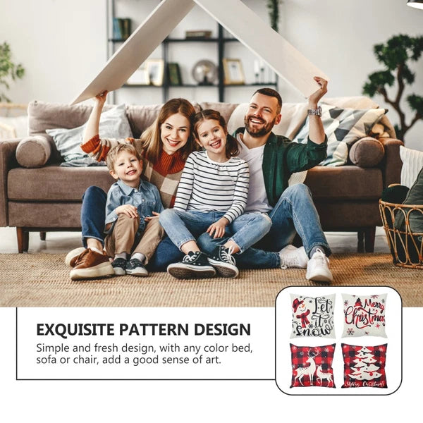 4pcs Christmas Cushion Cover Linen Printed Decorative Pillowcase for Sofa Seat