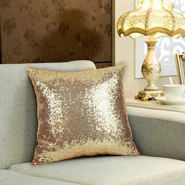 2PCS Gold Pillows Sequins Decorative Pillows,18"X18" Textile Glitter Sequins Squ