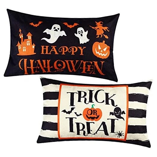 2 Pieces Happy Halloween Pillow Covers 20 x 12 Inch Ghost Cushion Cover