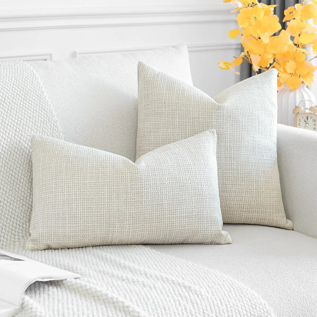 Pack of 2 Throw Pillow Covers 12X20 Inch Linen Beige Pillowcases Farmhouse Decor