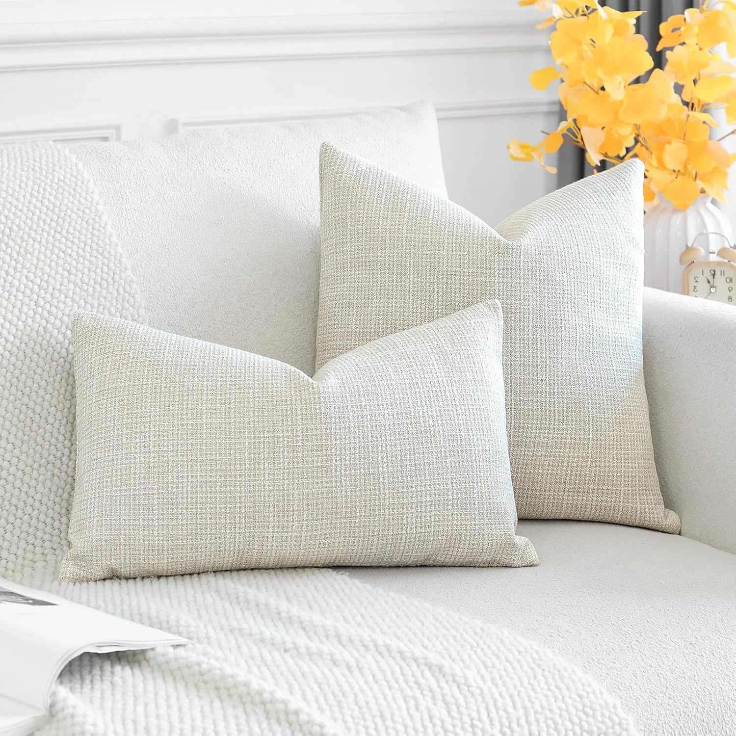 Pack of 2 Throw Pillow Covers 12X20 Inch Linen Beige Pillowcases Farmhouse Decor