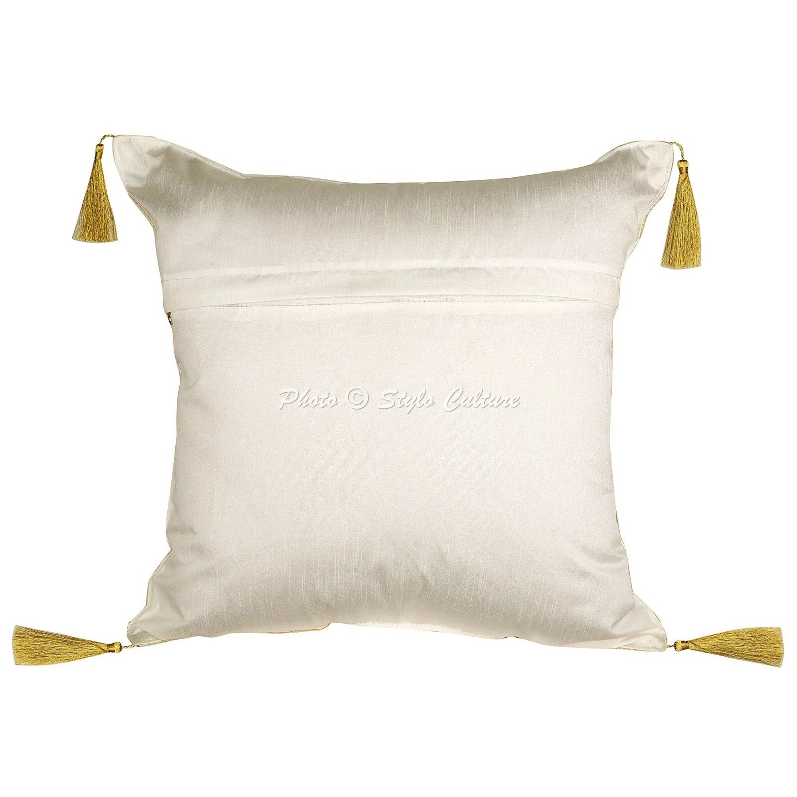 White Cushion Cover Brocade Jacquard Gypsy Elephant Tribal Hippie Pillow