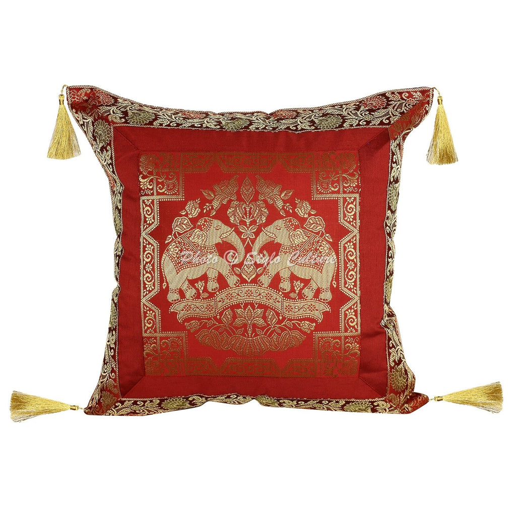 Red Cushion Cover Brocade Jacquard Gypsy Boho Tribal Ethnic Hippie Pillow