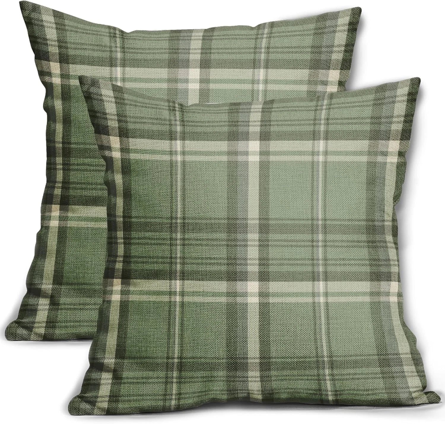 Sage Green Spring Plaid Pillow Covers 20X20 Set of 2 Buffalo Tartan Print Season