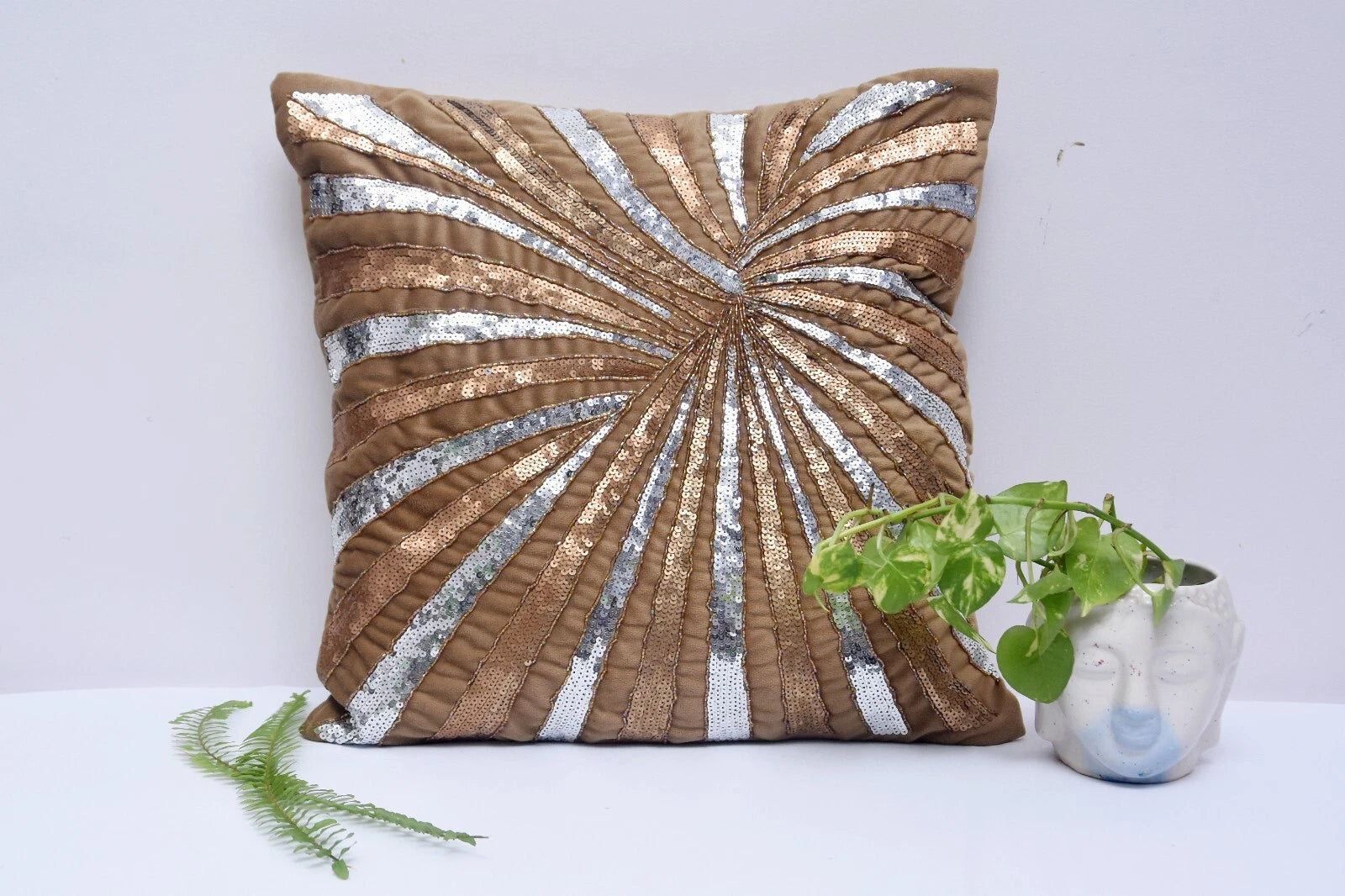 Handmade Golden Silver Pearl Beaded Cushion 16X16 Set of 2 Couch cushion