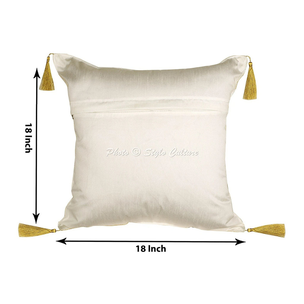 White Cushion Cover Brocade Jacquard Gypsy Elephant Tribal Hippie Pillow