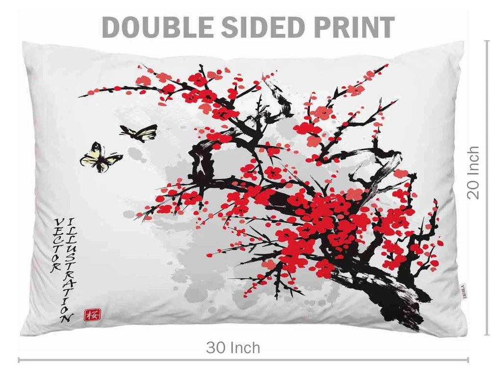 Throw Pillow Cover Japanese Flowers Cherry Branch Blossoming Tree Butterflies...