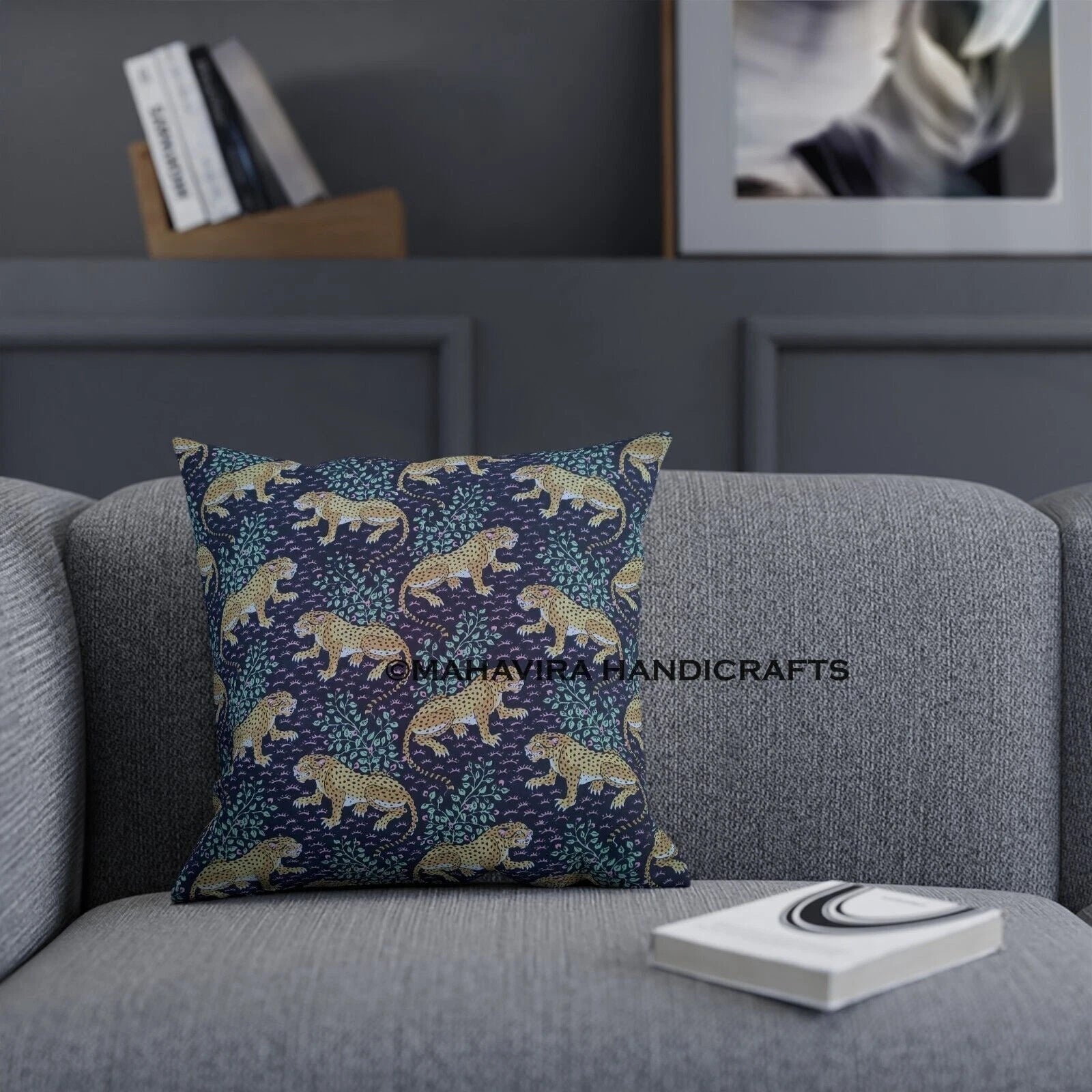 Set of 5 Bagheera Tiger Print Cotton Ethnic Sofa Pillow Decorative Cushion cover