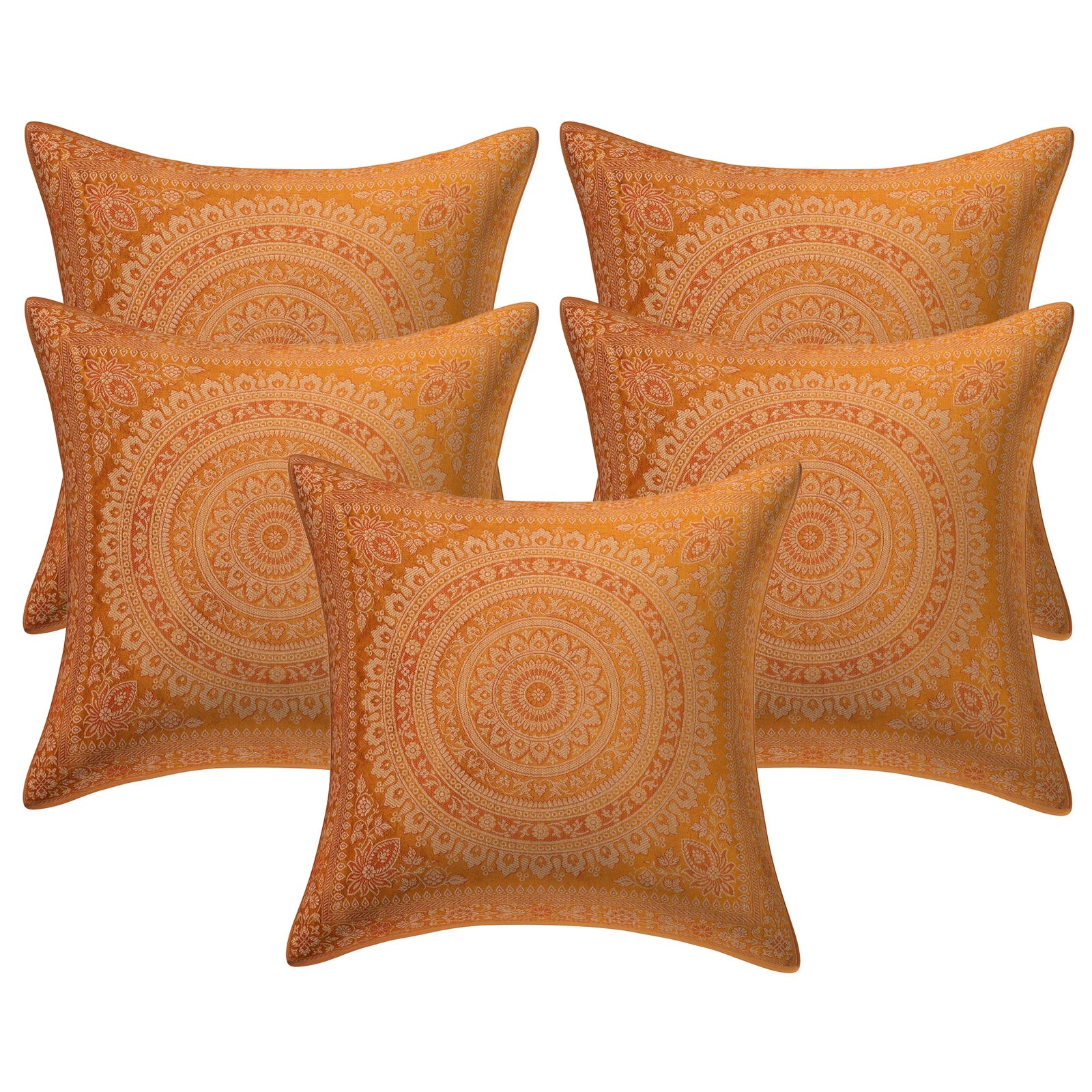 Ethnic Brocade Living Room Throw Pillow Covers Mustard Yellow 16x16 Traditional