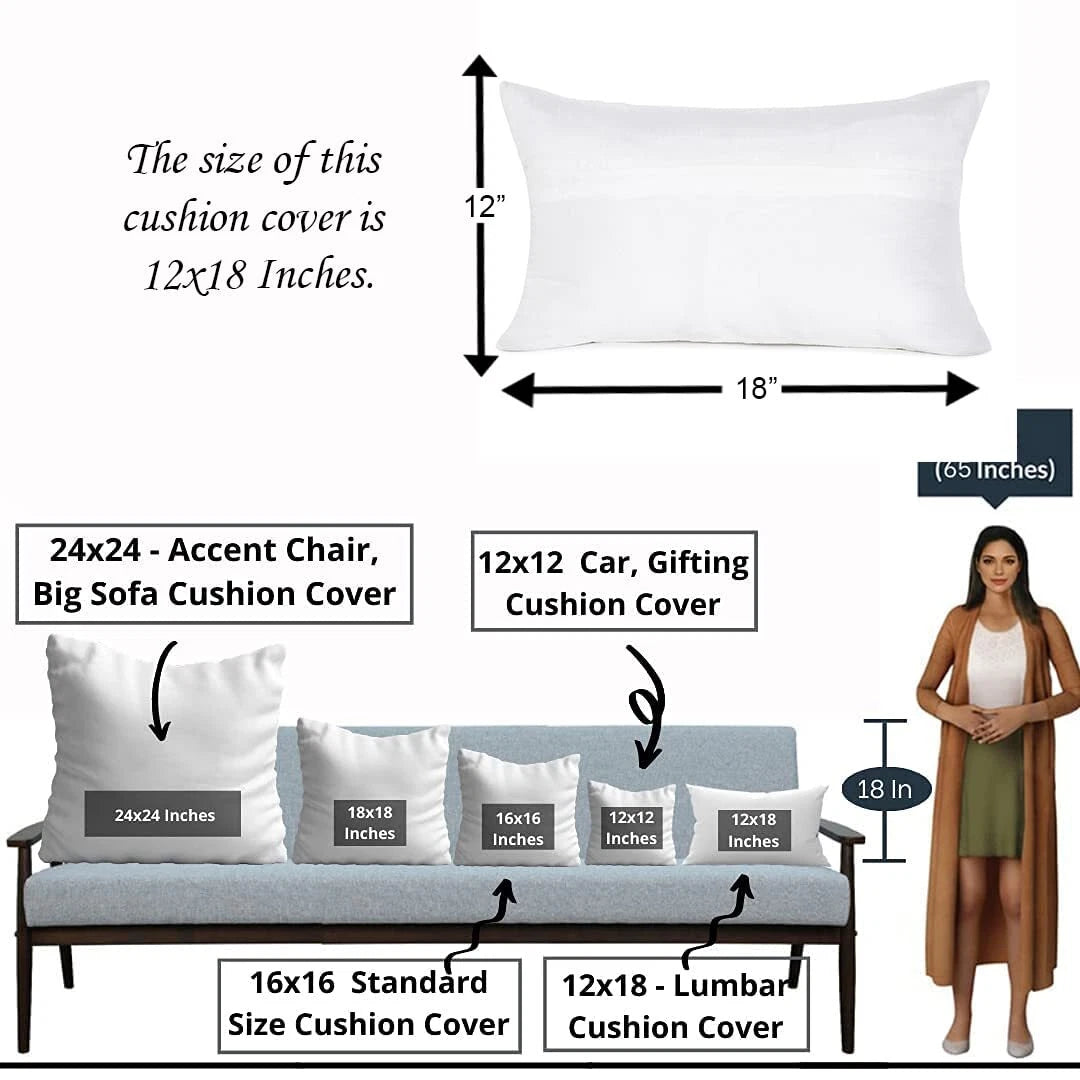 Printed Canvas Cotton Cushion Covers, Set of 2 ( 12 x 18 Inches )