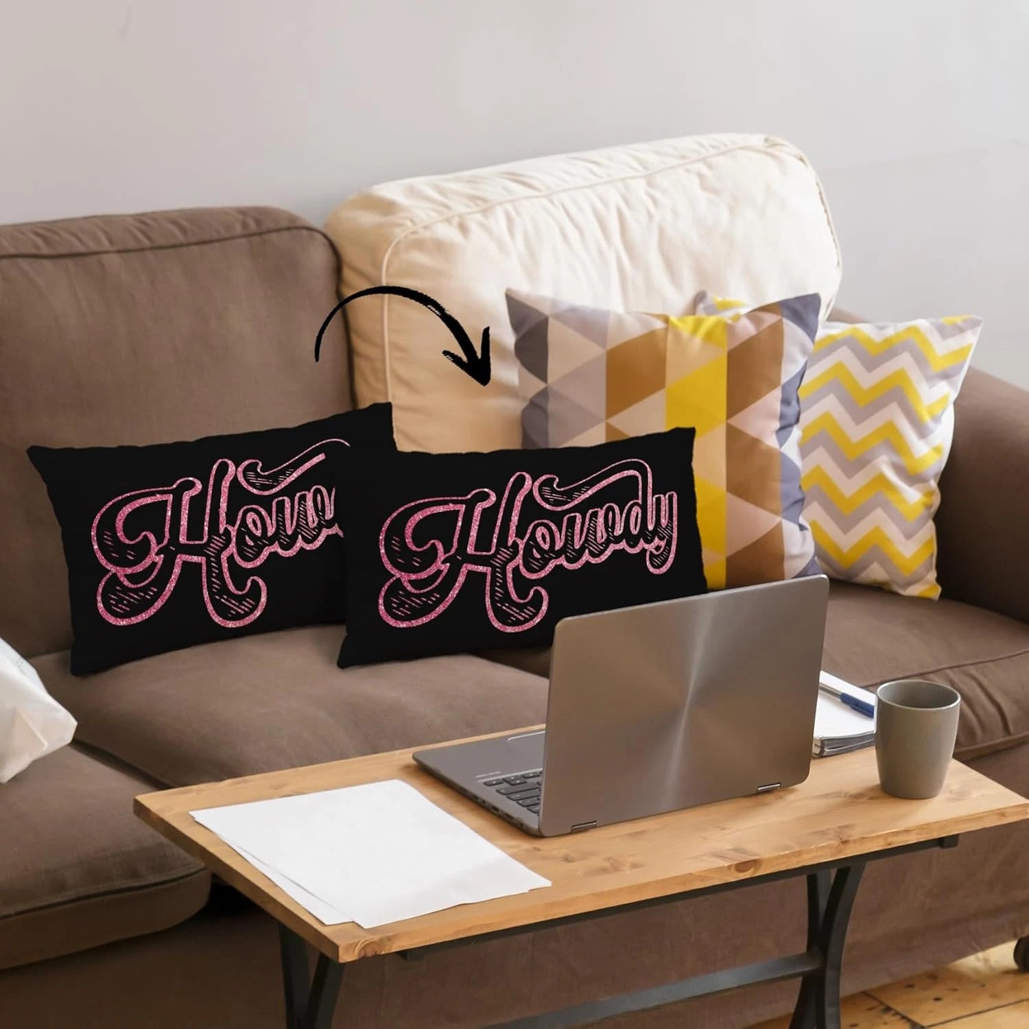 Preppy Funny Black Pink Howdy Throw Pillow Covers Couch Home Cushion Cover, West