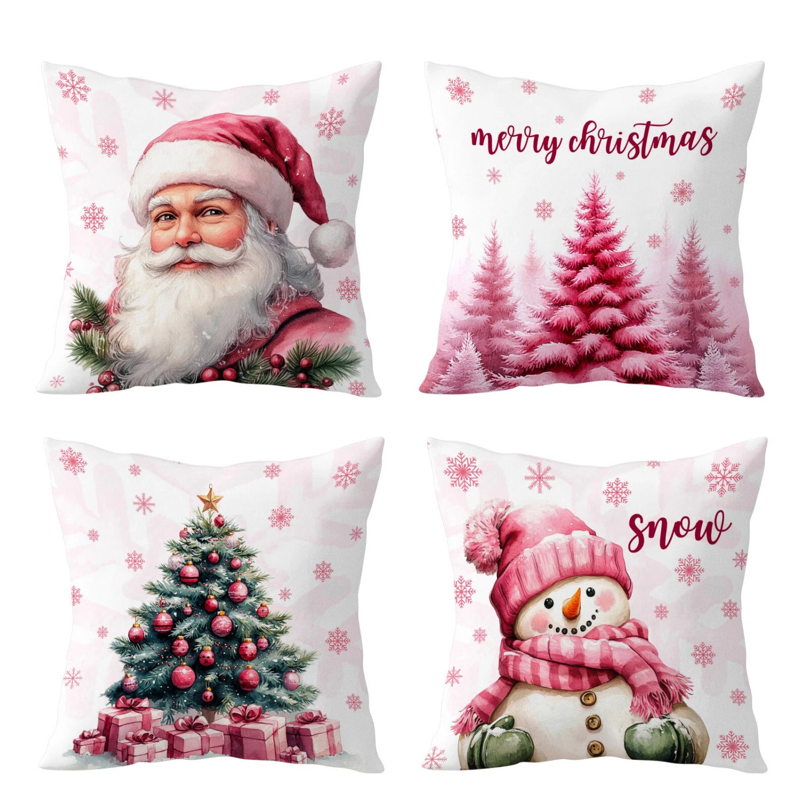 4pcs Xmas Snowman Pink Santa Claus Pillow Case Cushion Cover Sofa Home Decor