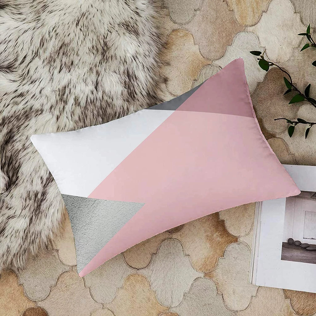 Pink & Grey Geometrical Printed Canvas Cotton Cushion Covers, Set of 2