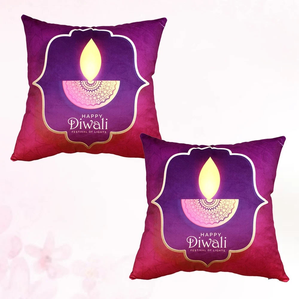 2 Pcs Mandala Diwali Cushion Cover Pillow Case with Candle Pattern