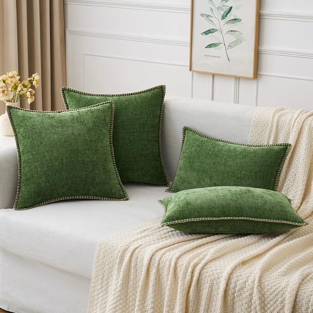 MIULEE Pack of 2 Fall Couch Pillow Covers 18x18 Inch Moss Green Farmhouse Dec...