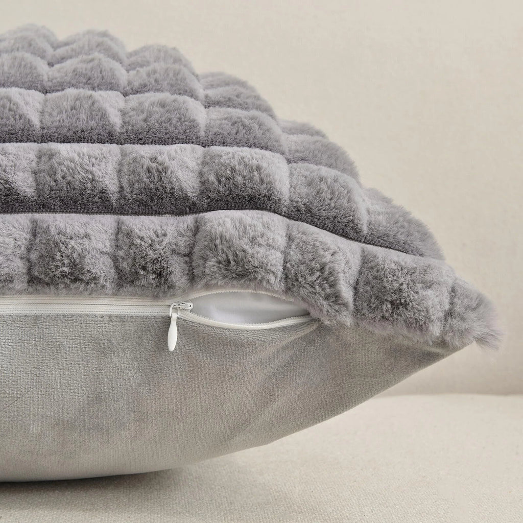 Grey Decorative Throw Pillow Covers 16x16 Inch Set of 2Square Gray Checked Cu...