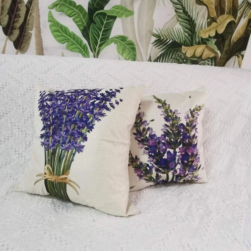 Vibrant HD Print Pillow Covers 18x18 - Lavender Flower Set of 4 for Sofa and Bed