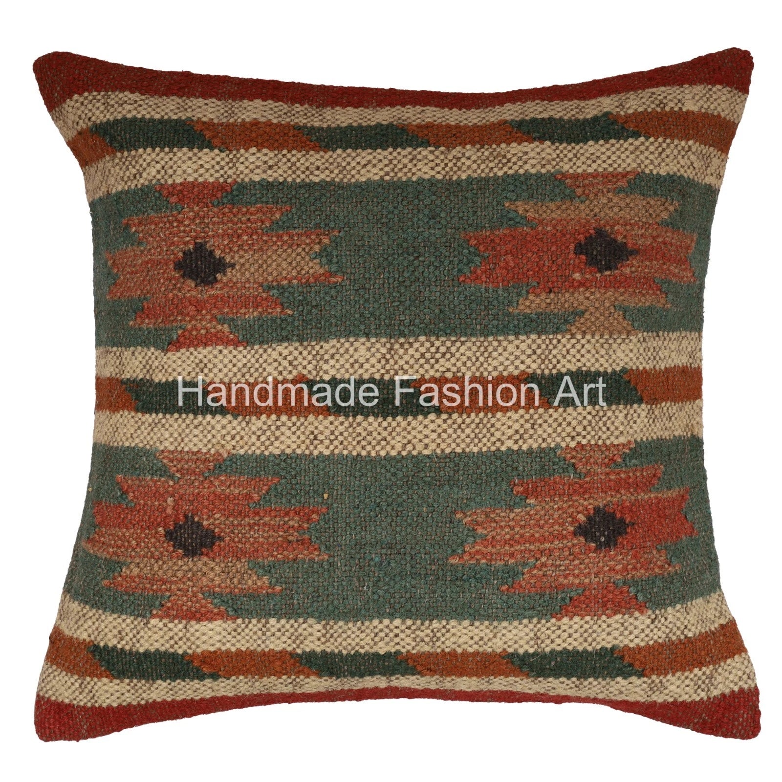 Handmade Kilim Jute Throw Cushion Cover Vintage Jute Rug Pillow Case 40x40 cm