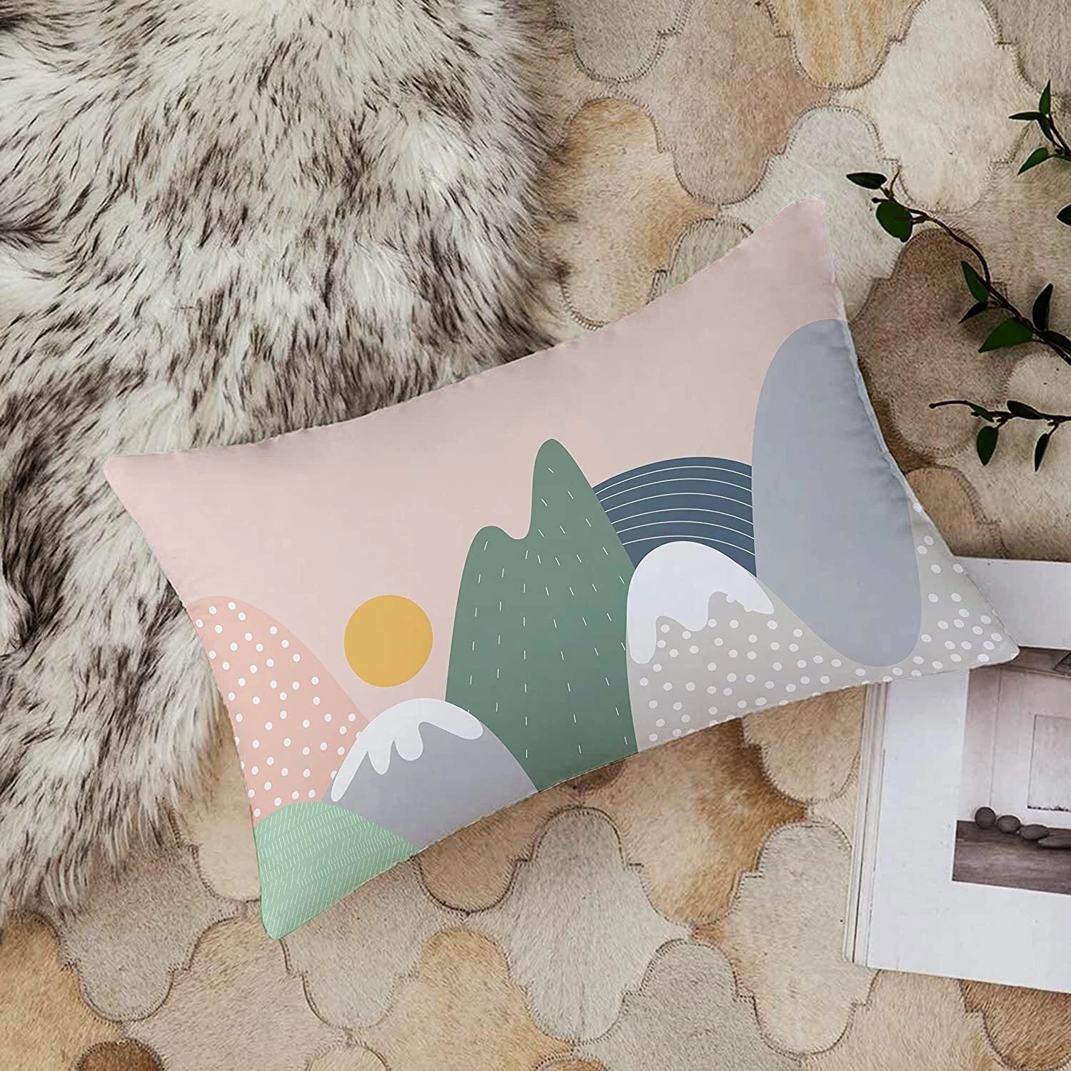 Printed Cotton Canvas Rectangular Cushion Covers, Set of 2 ( 12 x 18 Inches )
