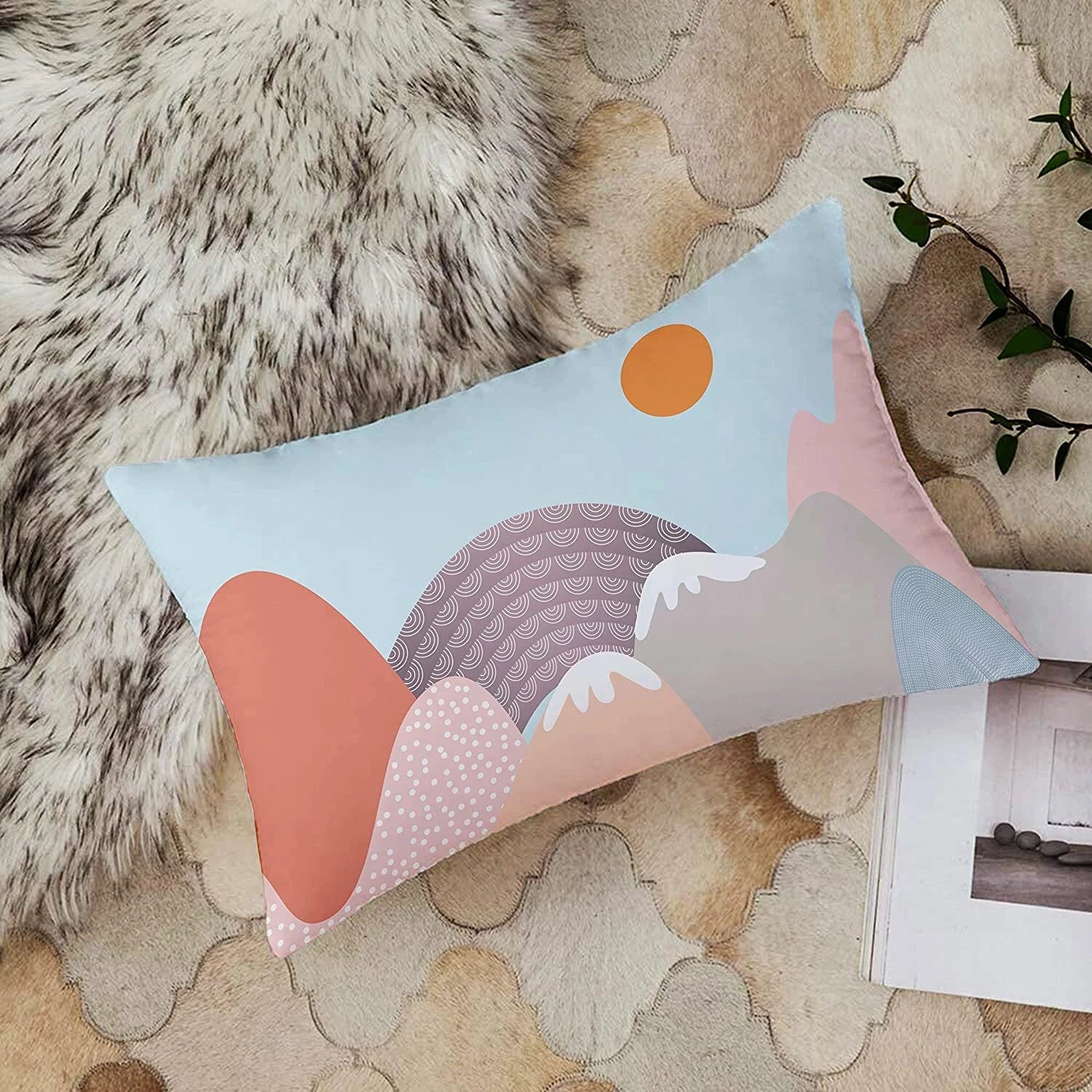 Printed Cotton Canvas Rectangular Cushion Covers, Set of 2 ( 12 x 18 Inches )