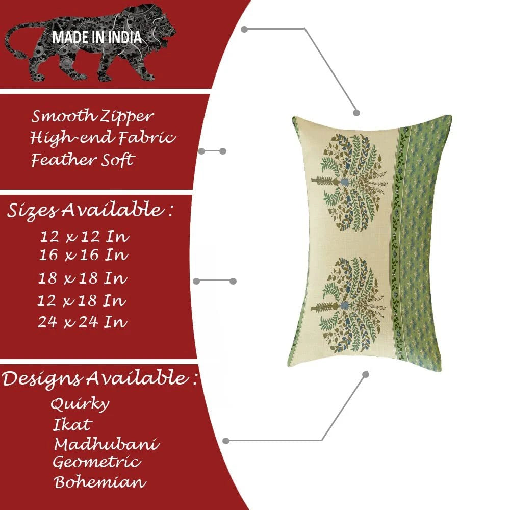 Printed Canvas Cotton Cushion Covers, Set of 2 ( 12 x 18 Inches )