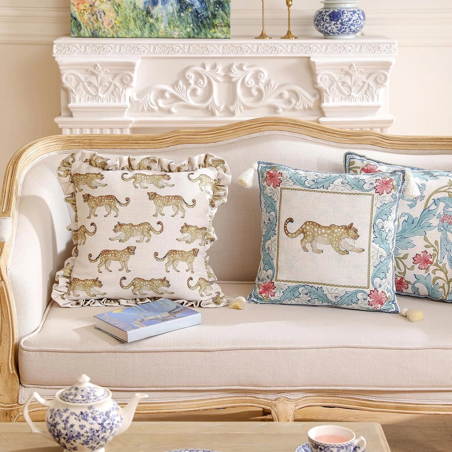 Designer Throw Pillow Covers for Couch,Vintage French Linen Pillows Cover with C